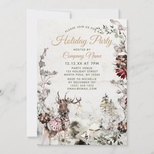 Forest Deer Corporate Holiday Kerstfeest Kaart (Voorkant)