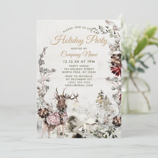 Forest Deer Corporate Holiday Kerstfeest Kaart (Staand voorkant)