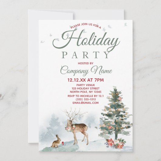 Forest Deer Corporate Holiday Kerstfeest Kaart (Voorkant)