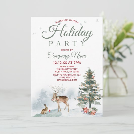 Forest Deer Corporate Holiday Kerstfeest Kaart (Staand voorkant)