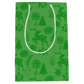 Forest Deer Folk Art Green Gift Bag Medium Cadeauzakje (Voorkant)