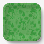 Forest Deer Folk Art Green Papieren Bordje (Voorkant)