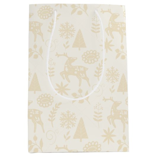 Forest Deer Folk Art Ivory Gift Bag Medium Cadeauzakje (Voorkant)