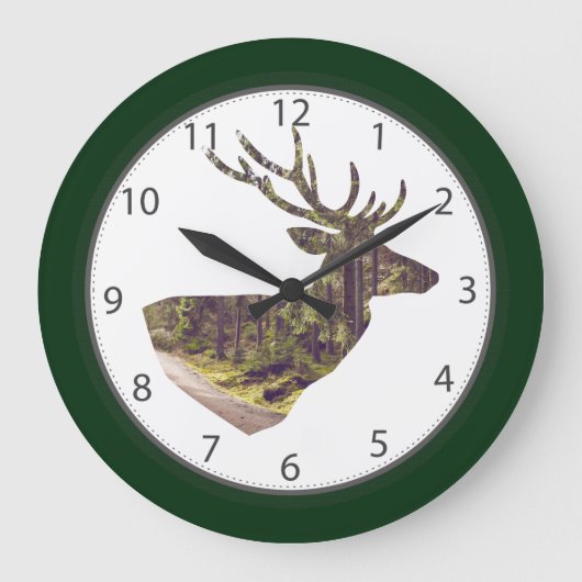 Forest Deer Head Forest Green Grote Klok (Voorkant)
