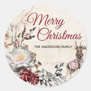 Forest Deer Merry Kerstmis met naam Ronde Sticker