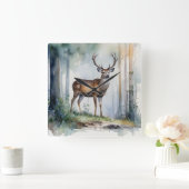 Forest Deer Wall Clock Vierkante Klok (Huis)