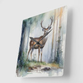 Forest Deer Wall Clock Vierkante Klok (Hoek)