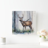 Forest Deer Wall Clock Vierkante Klok (Huis)
