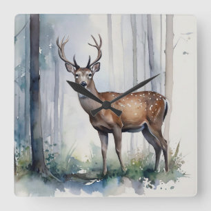 Forest Deer Wall Clock Vierkante Klok