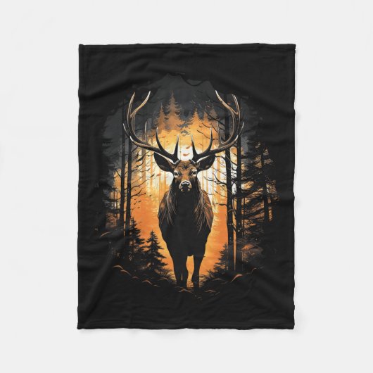 Forest Deer Wildlife Animal Illustratie 1 Fleece Deken (Voorkant)