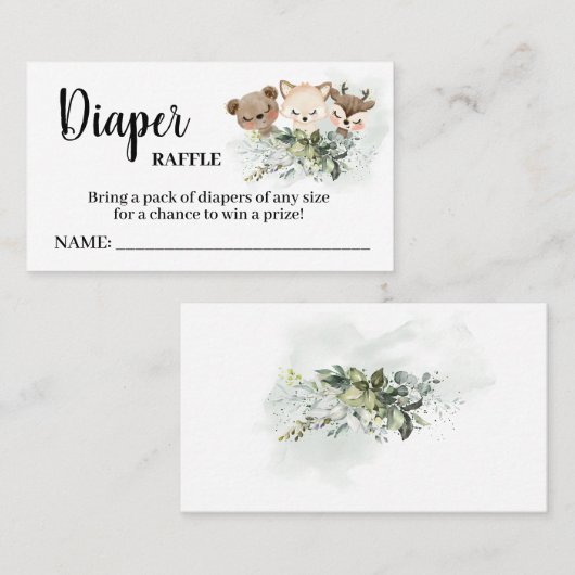 Forest Diaper Raffle Ticket Baby shower Kaart (Voorkant / Achterkant)