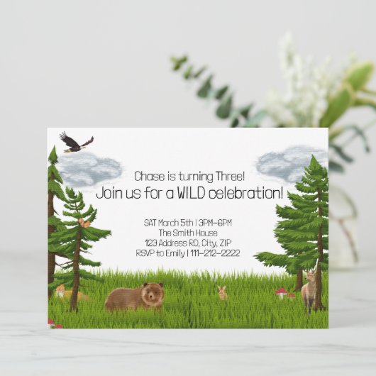 Forest Dier Verjaardagsfeest, Kinderen Verjaardag Kaart (Staand voorkant)