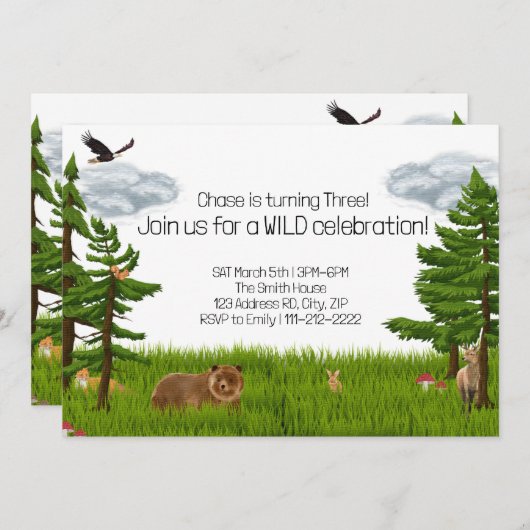 Forest Dier Verjaardagsfeest, Kinderen Verjaardag Kaart (Voorkant / Achterkant)