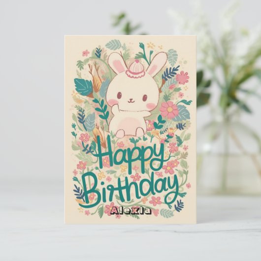Forest Editable Bunny Digitale Verjaardag Kaart (Staand voorkant)