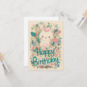 Forest Editable Bunny Digitale Verjaardag Kaart (Voorkant / Achterkant in situ)