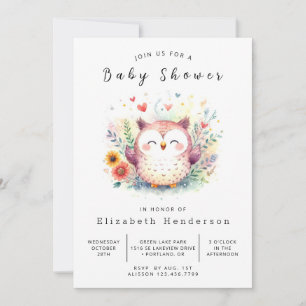 Forest Editable Owl Baby shower Kaart