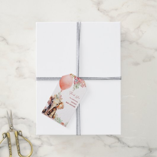 Forest Elephant Autumn Balloon Baby shower Cadeaulabel (Met Touw)