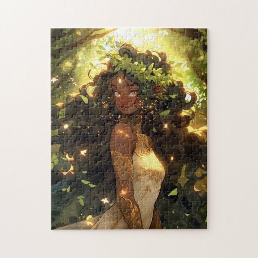 Forest Elf Afro-Amerikaanse Black Fantasy Art Legpuzzel (Verticaal)
