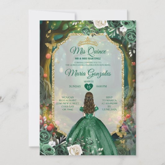 Forest Emerald Green Quinceañera Kaart (Voorkant)