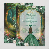 Forest Emerald Green Quinceañera Kaart (Voorkant / Achterkant)