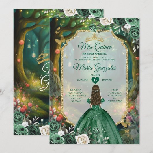 Forest Emerald Green Quinceañera Kaart (Voorkant / Achterkant)