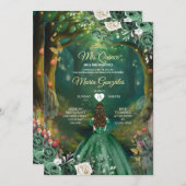 Forest Enchanted Emerald Green Quinceañera Kaart (Voorkant / Achterkant)