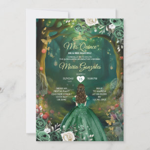 Forest Enchanted Emerald Green Quinceañera Kaart