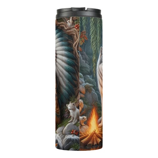 Forest Encounter: Woman, Wolf, Fire. Thermosbeker (Achterkant)