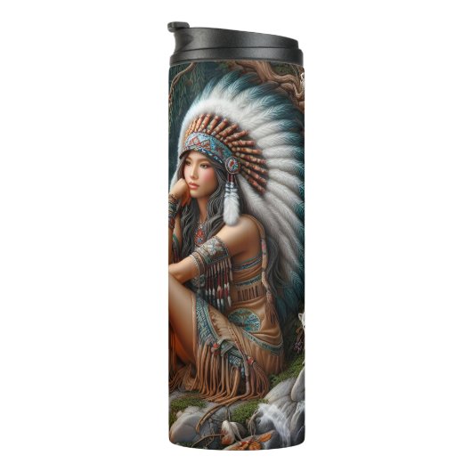 Forest Encounter: Woman, Wolf, Fire. Thermosbeker (Geroteerd rechts)