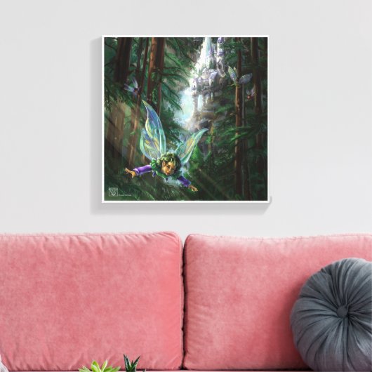 Forest Fairies en Waterfall Castle Canvas Afdruk (Insitu (Woonkamer))