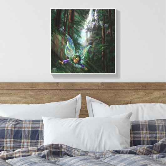 Forest Fairies en Waterfall Castle Canvas Afdruk (Insitu (Slaapkamer))