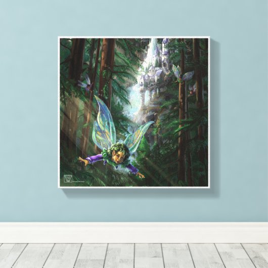 Forest Fairies en Waterfall Castle Canvas Afdruk (Insitu (Houten vloer))