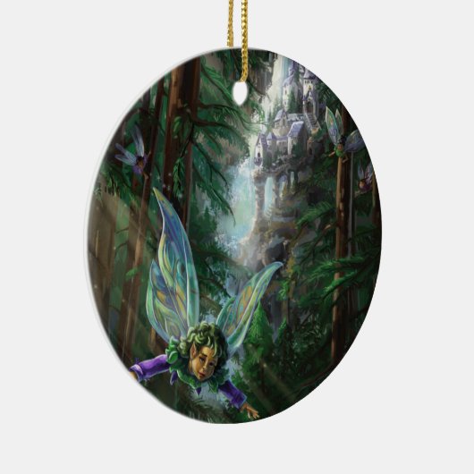 Forest Fairies en Waterfall Castle Keramisch Ornament (Rechts)