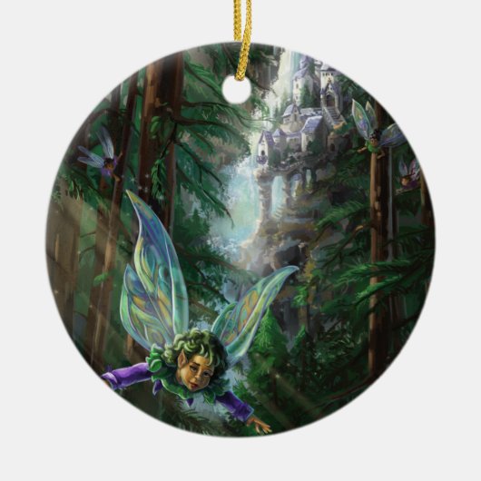 Forest Fairies en Waterfall Castle Keramisch Ornament (Voorkant)