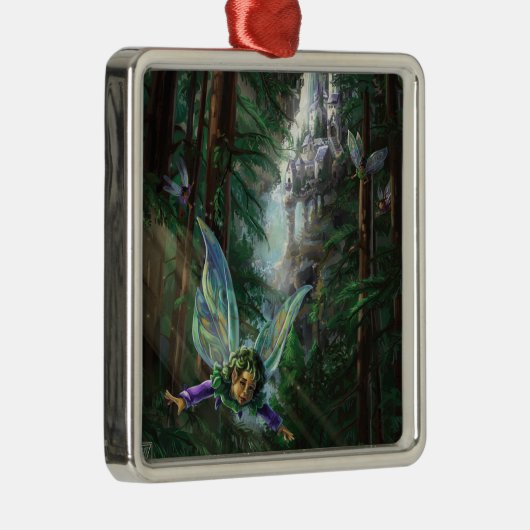 Forest Fairies en Waterfall Castle Metalen Ornament (Rechts)