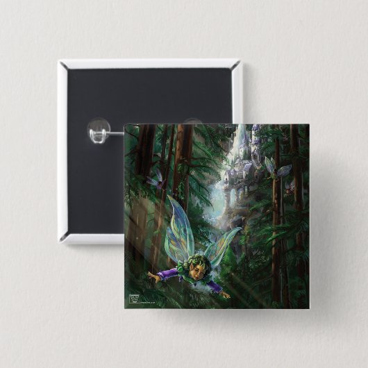 Forest Fairies en Waterfall Castle Vierkante Button 5,1 Cm (Voorkant /achterkant)