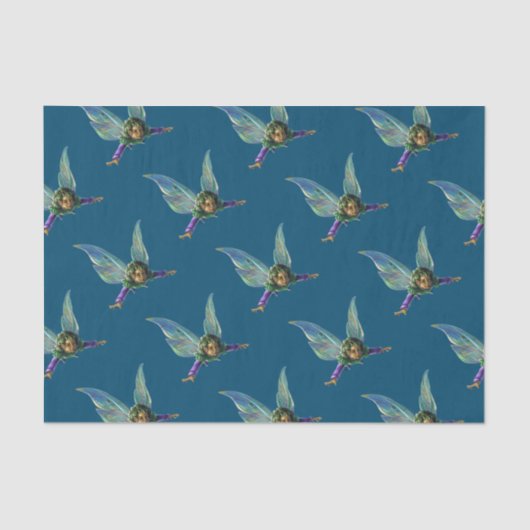 Forest Fairies Patroon op blauw Tissuepapier (Voorkant)