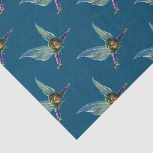 Forest Fairies Patroon op blauw Tissuepapier (Detail)