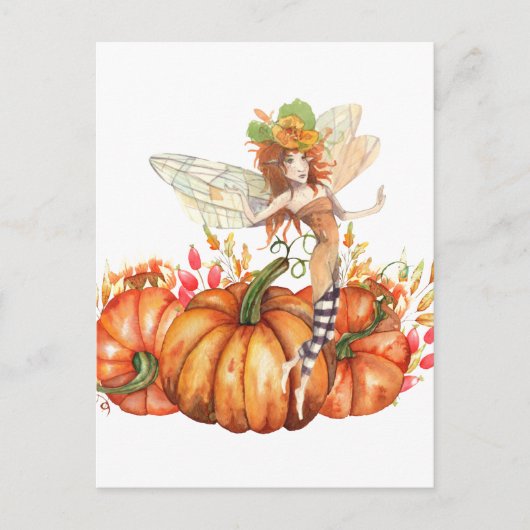 Forest Fairy & Autumn Pumpkin Bouquet Briefkaart (Voorkant)