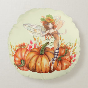 Forest Fairy & Autumn Pumpkin Bouquet Rond Kussen