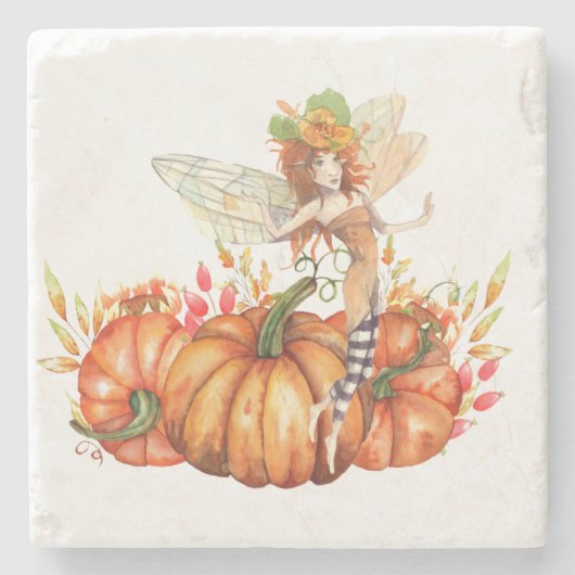 Forest Fairy & Autumn Pumpkin Bouquet Stenen Onderzetter (Voorkant)