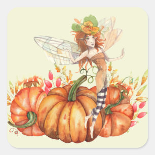 Forest Fairy & Autumn Pumpkin Bouquet Vierkante Sticker