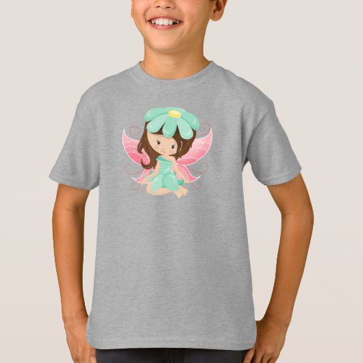 Forest Fairy, Cute Fairy, Brown Hair, Flowers T-shirt (Voorkant)