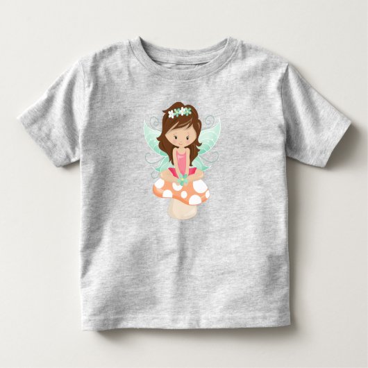 Forest Fairy, Cute Fairy, Brown Hair, paddenstoel Kinder Shirts (Voorkant)