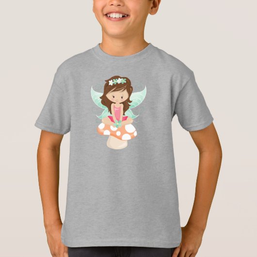 Forest Fairy, Cute Fairy, Brown Hair, paddenstoel T-shirt (Voorkant)
