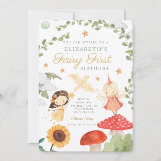 Forest Fairy Eerste Verjaardag Paddestoel Woodland Kaart (Voorkant)