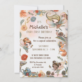 Forest Fairy First Birthday Invitation, Magical Kaart