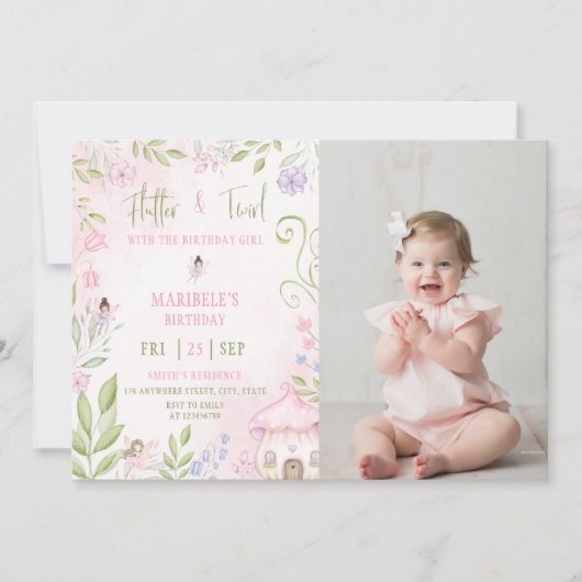 Forest Fairy Flutter & Twirl Meisje Verjaardag Fot Kaart (Voorkant)