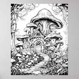 Forest Fairy House Fantasy Kleurplaat Poster