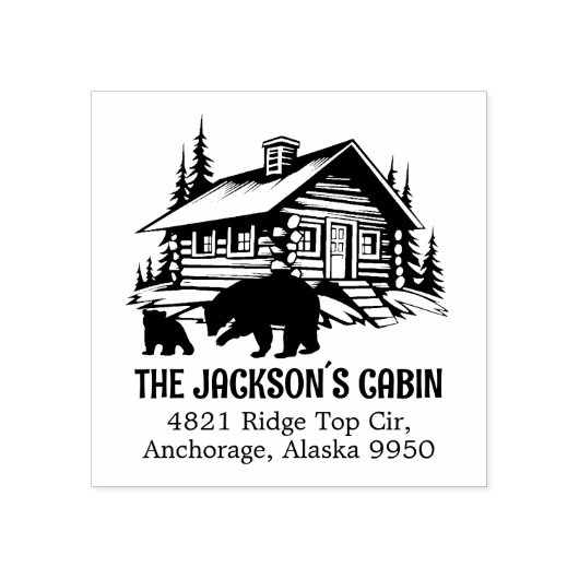 Forest Family Cabin Retouradres Rubberstempel (Afrduk)